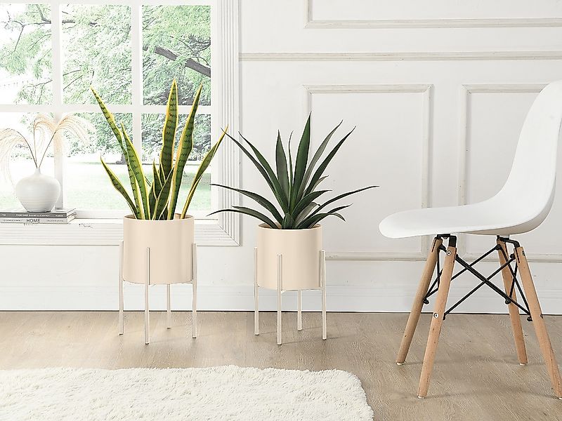 2er-Set - Übertöpfe mit Gestell - Metall - 25 x 39 & 23 x 35,5 - Beige - ED günstig online kaufen