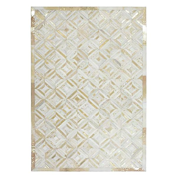 Echtfell Teppich in Creme Weiß und Goldfarben Patchwork Design günstig online kaufen