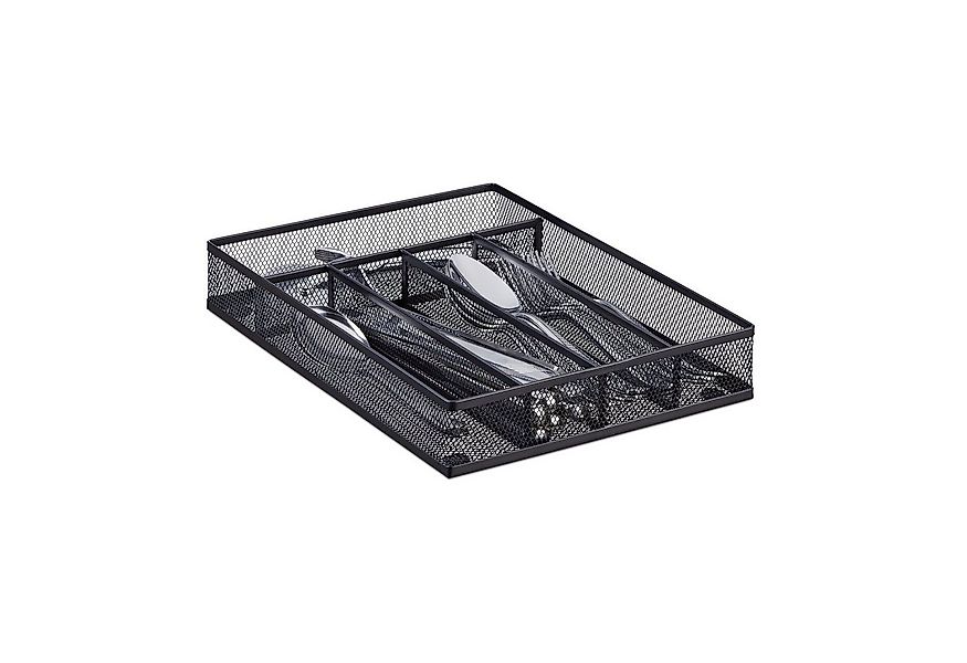 relaxdays Besteckkasten Metallgeflecht M, schwarz günstig online kaufen
