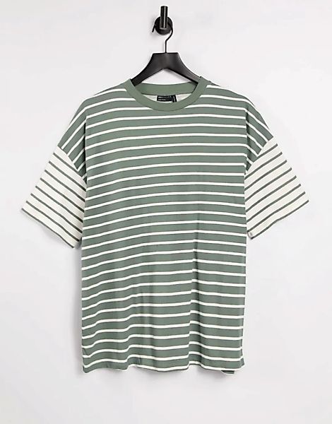 ASOS DESIGN – Oversize-T-Shirt mit Streifenmuster in verwaschenem Salbei-Gr günstig online kaufen