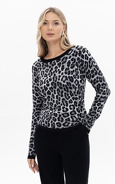Passioni Rundhalspullover mit Leoprint günstig online kaufen