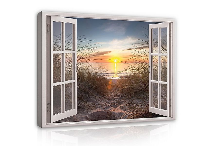 Wallarena Leinwandbild Fensterblick Strand Meer Fenster Wandbild Groß XXL W günstig online kaufen