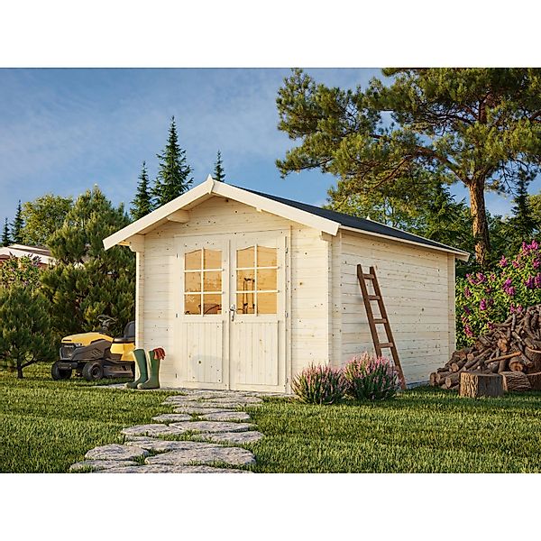 Palmako Gartenhaus Lotta 275 x 380 cm Lackiert Hellgrau-Anthrazit FSC® günstig online kaufen