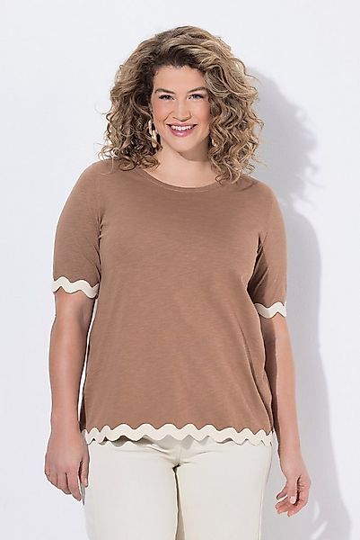 Ulla Popken T-Shirt T-Shirt Zierborte Rundhals Halbarm Biobaumwolle günstig online kaufen