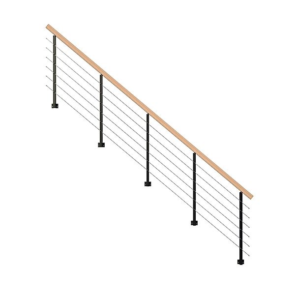 StarWood Metallgeländer Kos mit Rechteckhandlauf Buche 425 cm Schwarz FSC® günstig online kaufen