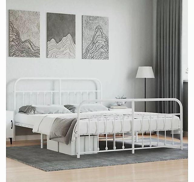 furnicato Bett Bettgestell mit Kopf- und Fußteil Metall Weiß 183x213 cm günstig online kaufen