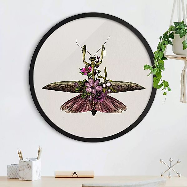 Rundes Gerahmtes Bild Illustration florale Mantis günstig online kaufen