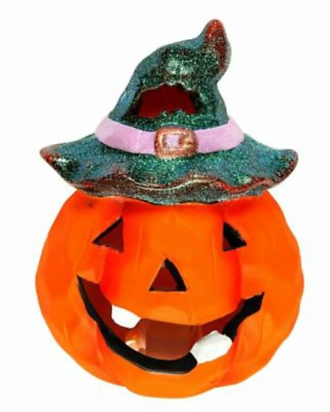 Halloween Keramik Kürbis mit LED Beleuchtung 12 x 9 cm Partydeko orange günstig online kaufen