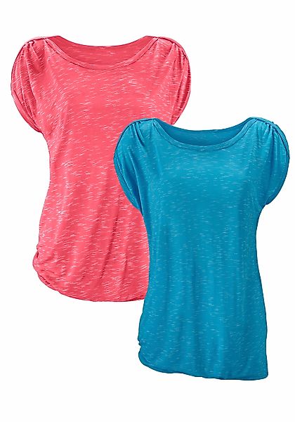 LASCANA Kurzarmshirt "mit Schulterraffung", (2er-Pack), aus weicher Viskose günstig online kaufen