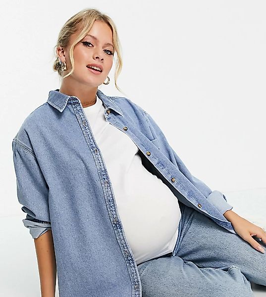 ASOS DESIGN Maternity – Original – Jeanshemd in mittlerer Waschung-Blau günstig online kaufen