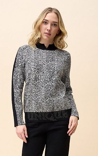 Passioni Strickpullover mit Fischgrätenmuster und Bund mit dem Text „Unique günstig online kaufen