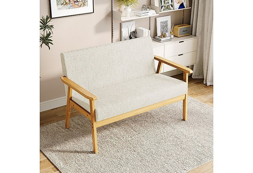 YOLEO 2-Sitzer Stoffsofa Couch mit Holz Armlehnen Loungesofa, 107x60x77cm günstig online kaufen