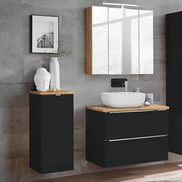 Lomadox Badezimmermöbel Set mit LED-Spiegelschrank TOSKANA-BLACK-56 seidenm günstig online kaufen