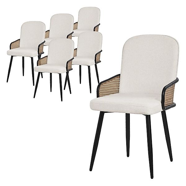 ML-Design Esszimmerstühle 6Er Set Beige mit Stoffbezug Rattan-Optik günstig online kaufen