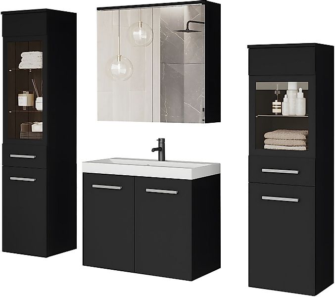 welltime Badmöbel-Set MADRIT II, Schrank mit Waschbecken, 2 Hänger, Spiegel günstig online kaufen