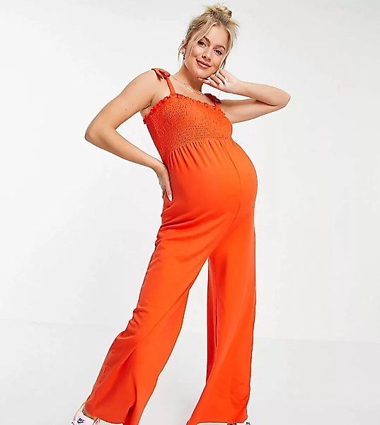 New Look Maternity – Umstandsmode – Geraffter Jersey-Jumpsuit in leuchtende günstig online kaufen