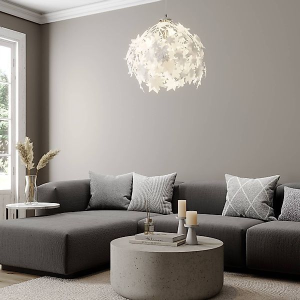 Lindby Pendelleuchte Maple, Ø 38 cm, chrom, weiß, Textil günstig online kaufen