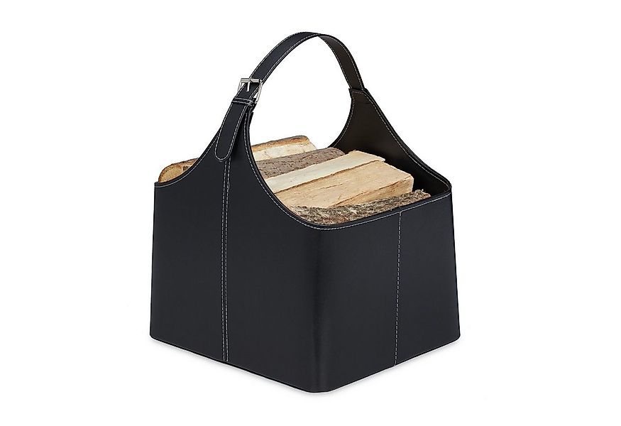 relaxdays Kaminholzkorb Holzkorb Kunstleder mit Henkel günstig online kaufen