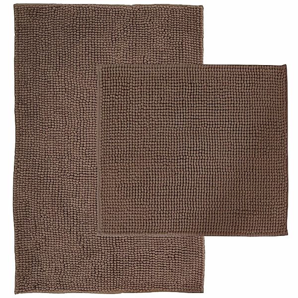 NYVI Badematten Set Chenille 2-teilig 45 x 50 cm und 50 x 80 cm Taupe günstig online kaufen