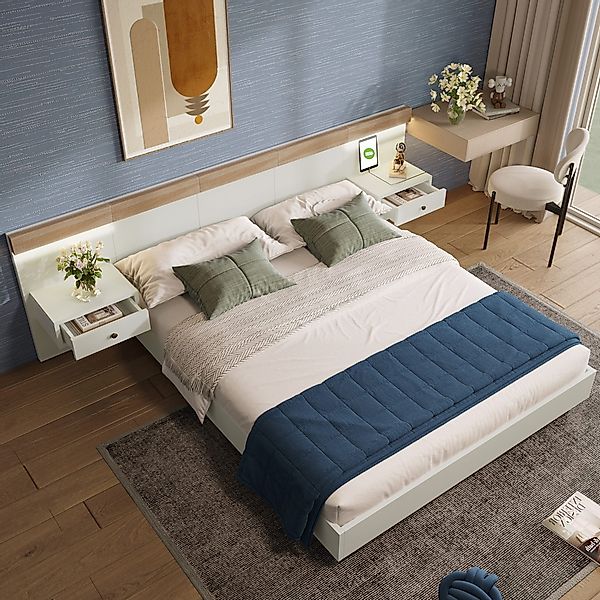 STILVORA Jugendbett 140×200 mit Nachttischen,Bettgestell Holzbett günstig online kaufen