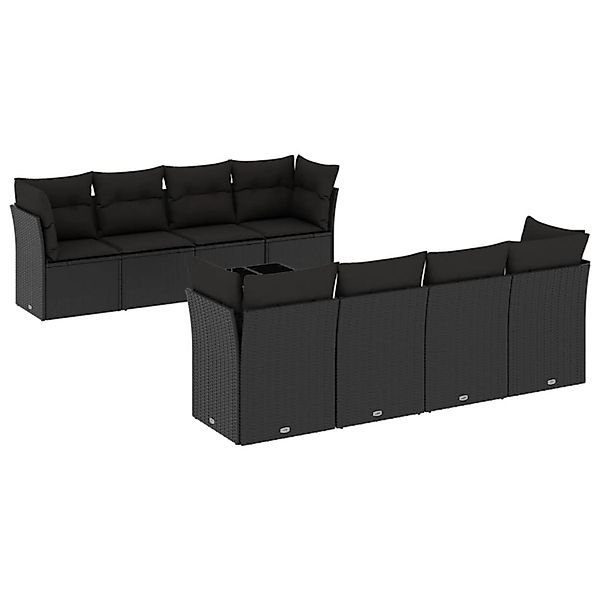 vidaXL 9-Tlg Garten-Sofagarnitur mit Kissen Schwarz Poly Rattan 3249144 günstig online kaufen