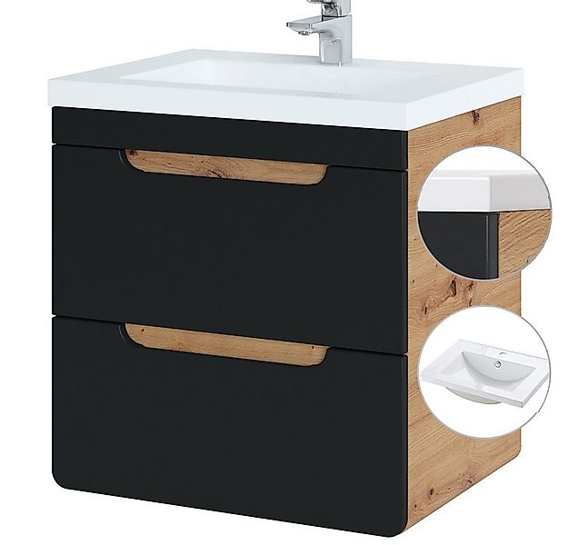 Lomadox Waschtisch NEW-LUTON, anthrazit mit Wotan Eiche Nb. 61/63/46 cm günstig online kaufen