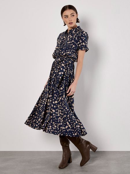 Apricot Druckkleid Quadratendruck Hemdblusenkleid, (2-tlg) mit günstig online kaufen