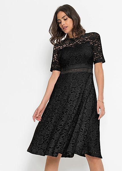 bonprix Spitzenkleid festlicher Stil, mit kurzem Arm, ausgestellte Passform günstig online kaufen