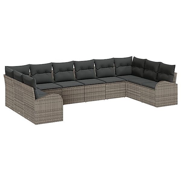 vidaXL Loungesofa 10-teiliges Garten Sofa Set mit Kissen grau Poly Rattan, günstig online kaufen