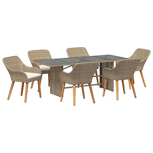 vidaXL 7-Teiliges Garten Essgruppen-Set Beiger Poly Rattan 3261629 günstig online kaufen
