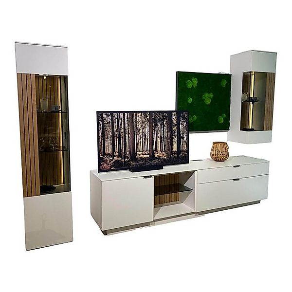 GWINNER Anbauschrank Wohnwand Linera Seidenmatt Weiß Wildeiche Natur Moos günstig online kaufen