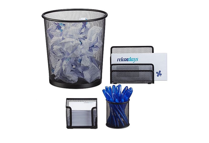 relaxdays Schreibtischaufsatz Schreibtisch Organizer Set, 4-teilig, schwarz günstig online kaufen