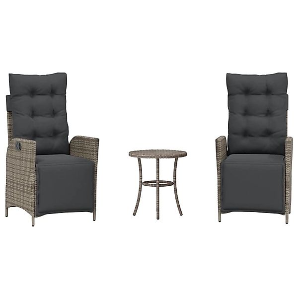 vidaXL 3-Tlg Bistro-Set mit Kissen Grau Poly Rattan 365299 günstig online kaufen