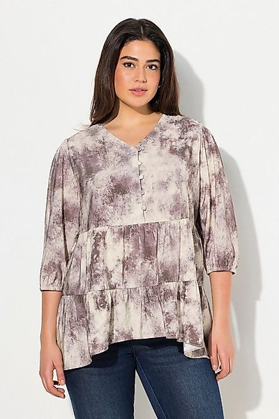 Ulla Popken Tunika Bluse Batikdruck A-Linie V-Ausschnitt Langarm günstig online kaufen
