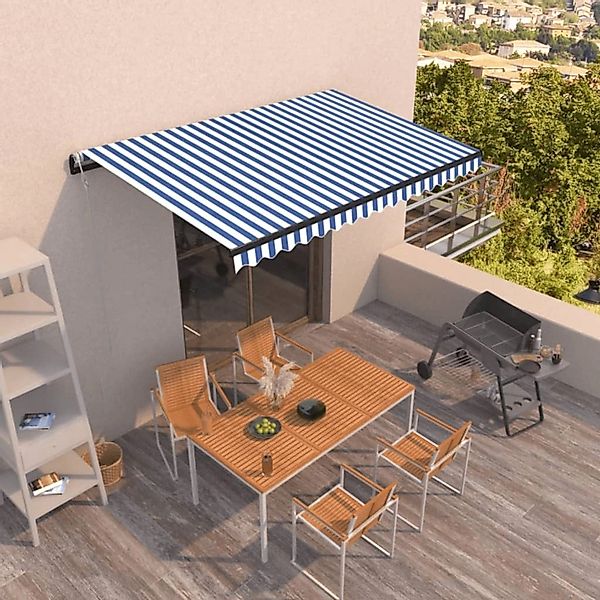 furnicato Markise Automatisch Einziehbar 450x350 cm Blau und Weiß günstig online kaufen