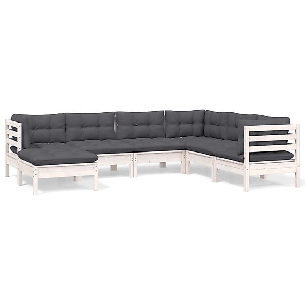 vidaXL 7-Tlg Garten-Lounge-Set mit Kissen Weiß Kiefer Massivholz 3096563 günstig online kaufen