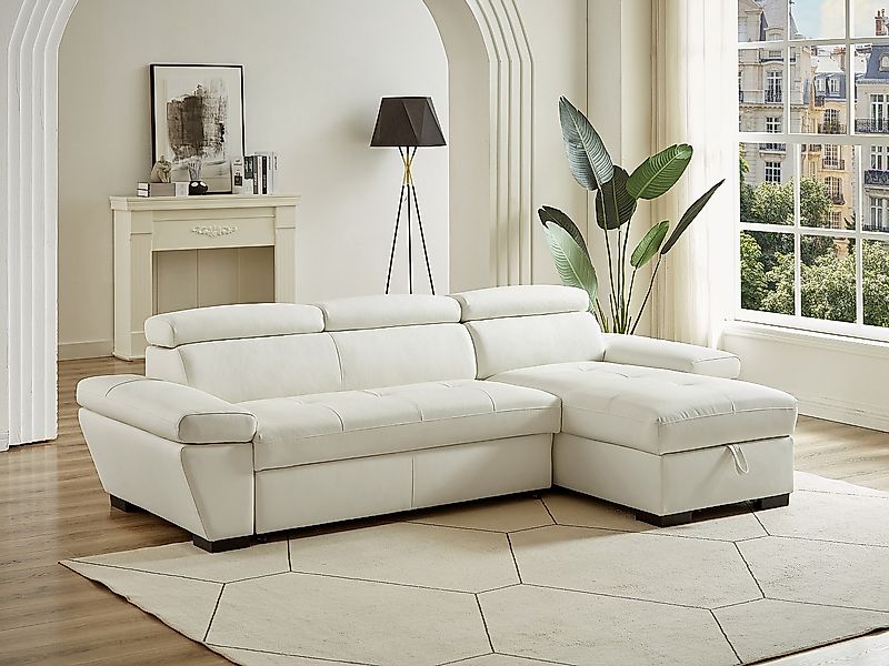 Ecksofa Leder mit Schlaffunktion - Ecke Rechts - Weiß - JONOVA günstig online kaufen