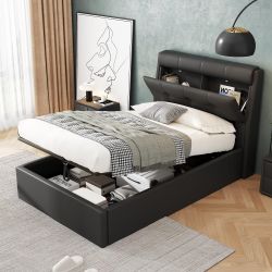 Flieks Polsterbett, Hydraulisches Stauraumbett Einzelbett 90x200cm günstig online kaufen