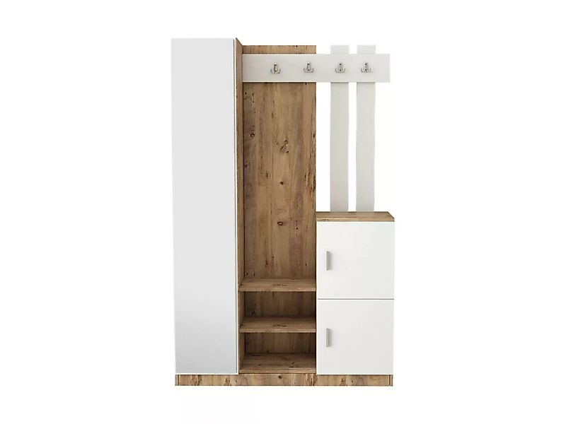 Garderobe mit 3 Türen & 1 Spiegel - Weiß & Holzfarben - MIROTA günstig online kaufen