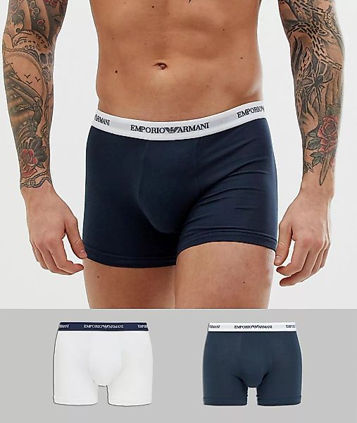 Emporio Armani – 2er Packung Unterhosen mit Logo in Marine/Weiß günstig online kaufen