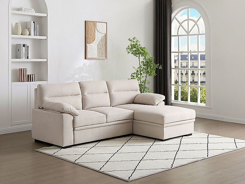 Ecksofa mit Schlaffunktion - Ecke rechts - Beiger Stoff - Mit Ablage - ULEN günstig online kaufen