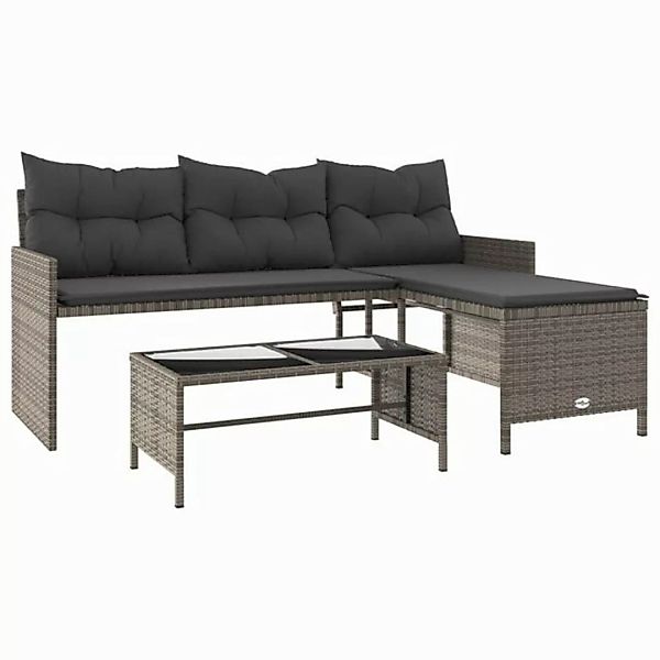 vidaXL Sofa, Gartensofa in L-Form mit Tisch und Kissen Grau Poly Rattan günstig online kaufen