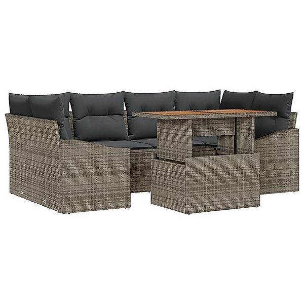 vidaXL Loungesofa 7-teiliges Garten Sofa Set mit Kissen Grau Poly Rattan, 7 günstig online kaufen