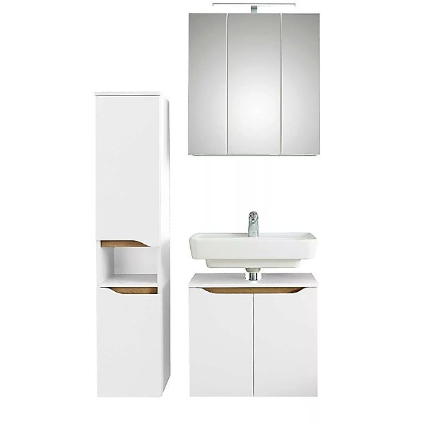 Badezimmer Set mit Midischrank QUEIMADOS-66 in Weiß Glanz mit Weiß Hochglan günstig online kaufen