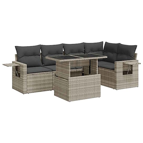 vidaXL 6-Tlg Garten-Sofagarnitur mit Kissen Hellgrau Poly Rattan 3326483 günstig online kaufen