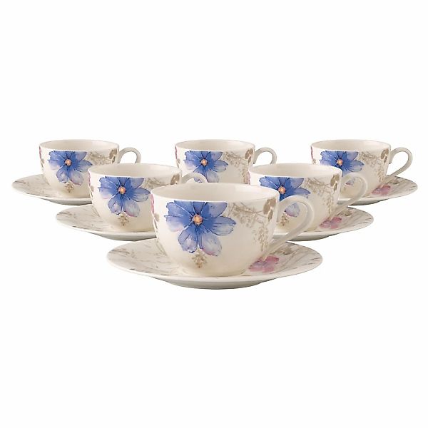 Villeroy & Boch Tasse "Frühstückstassen mit Untertassen Mariefleur Gris Bas günstig online kaufen
