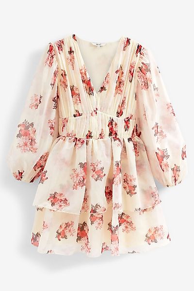 Next Druckkleid Gestuftes Langarm-Minikleid mit Blumen-Print günstig online kaufen