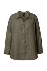 Ulla Popken Hemdbluse Bluse Leinen offener günstig online kaufen