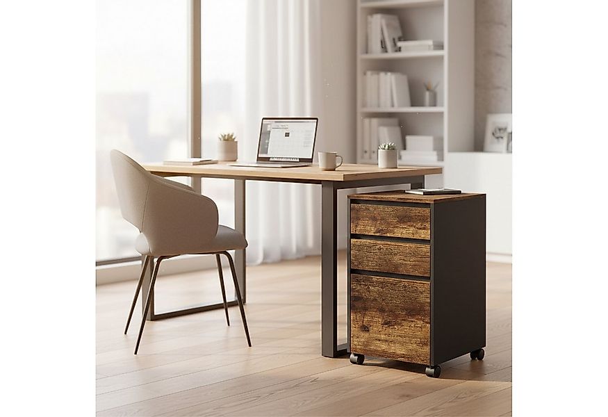 relaxdays Rollcontainer mit 3 Schublade, Industrial-Schwarz günstig online kaufen