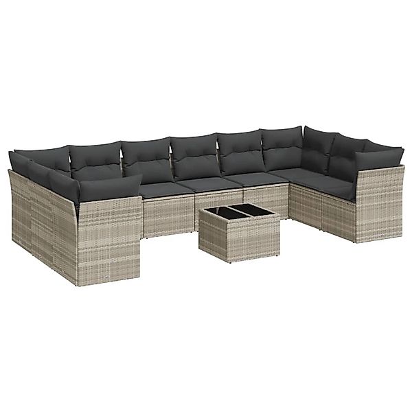 vidaXL 11-Tlg Garten-Sofagarnitur mit Kissen Hellgrau Poly Rattan 3250051 günstig online kaufen